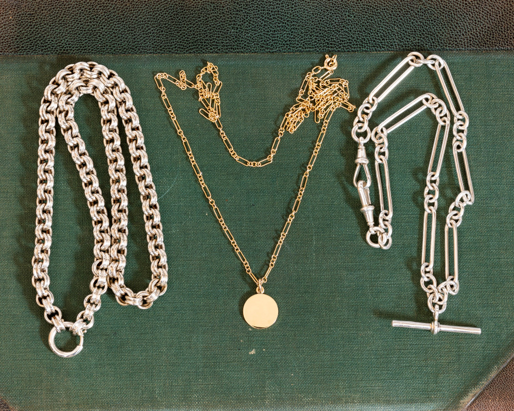 Chunky Antique Victorian Sterling Silver Book Chain with Oversized Clasp, 18 inches.