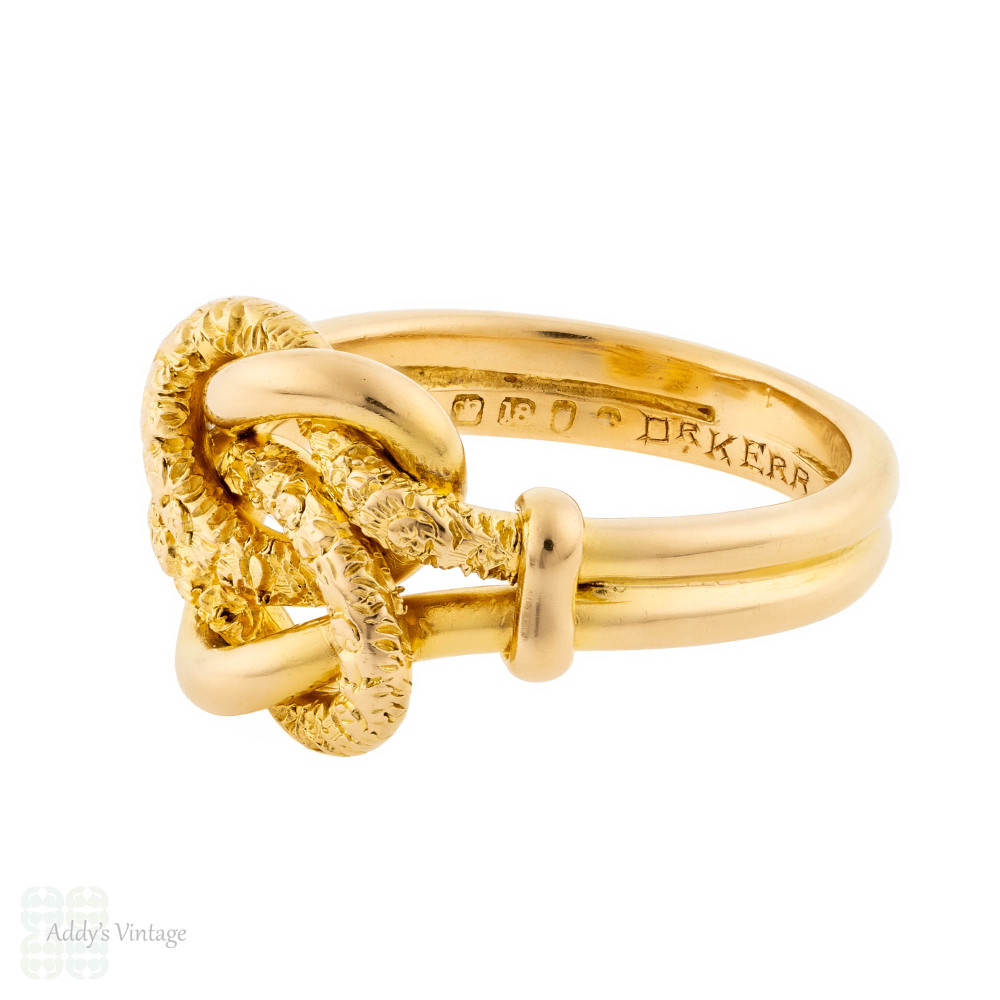 Antique Edwardian 18ct Lovers Knot Ring, Textured Intertwined Band Circa 1900.
