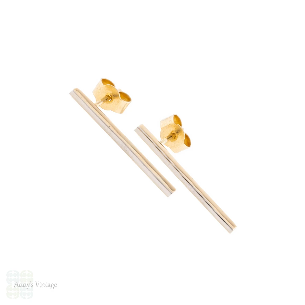 Long 15ct Platinum Bar Earrings, Victorian Conversion Stud Earrings.