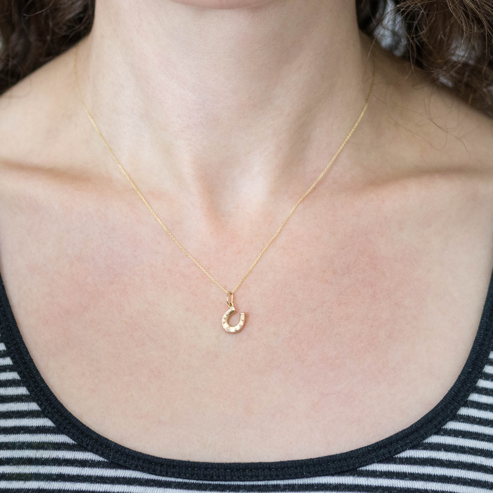 Dainty Antique 9ct Gold Lucky Horseshoe Pendant Charm.