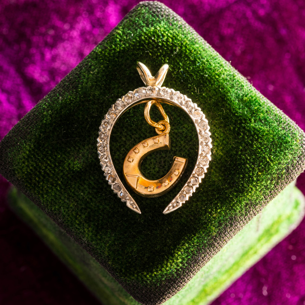Dainty Antique 9ct Gold Lucky Horseshoe Pendant Charm.