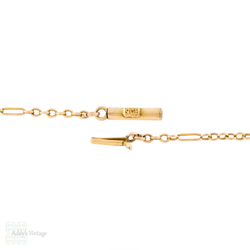 Antique 9ct Gold Trombone Link Chain with Barrel Clasp, 37.3 cm.