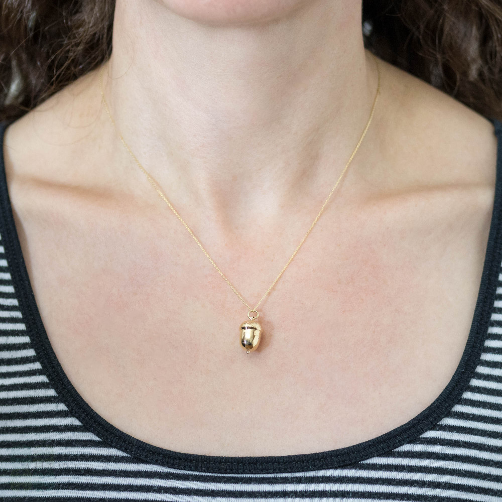 Acorn 9ct Gold Pendant, Vintage 1960s Puffed Charm with Chester Hallmarks.