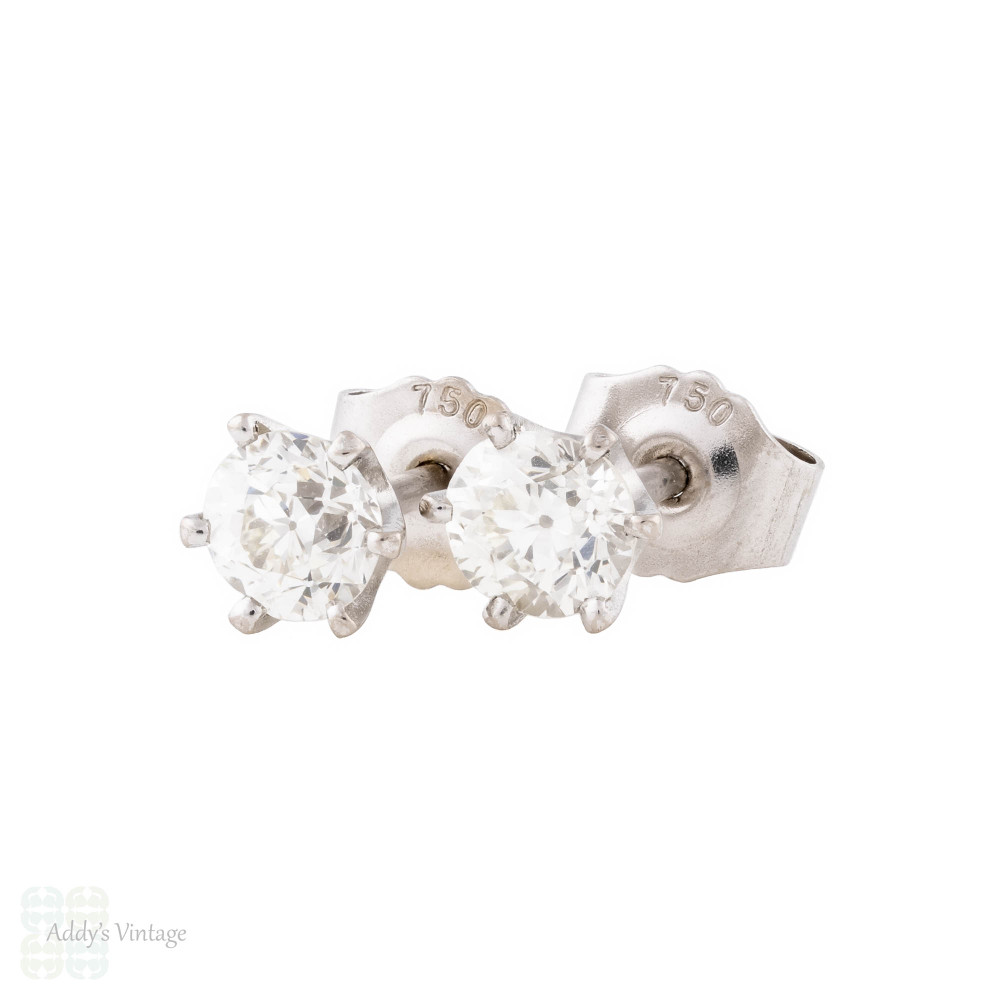 Old European Cut Diamond Vintage 0.80ctw Stud Earrings, 18ct.