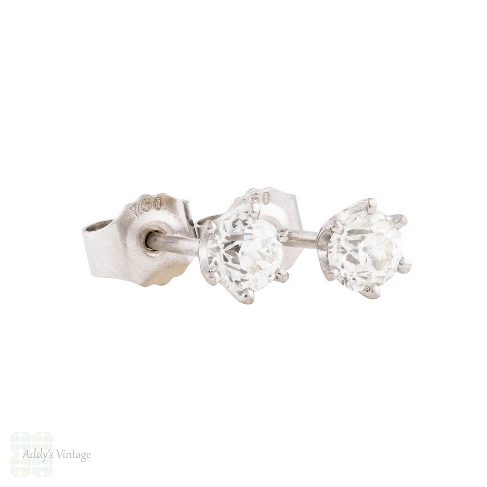 Old European Cut Diamond Vintage 0.80ctw Stud Earrings, 18ct.