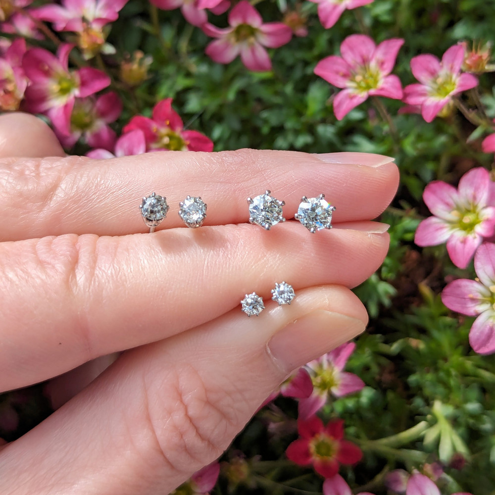 Old European Cut Diamond Vintage 0.80ctw Stud Earrings, 18ct.