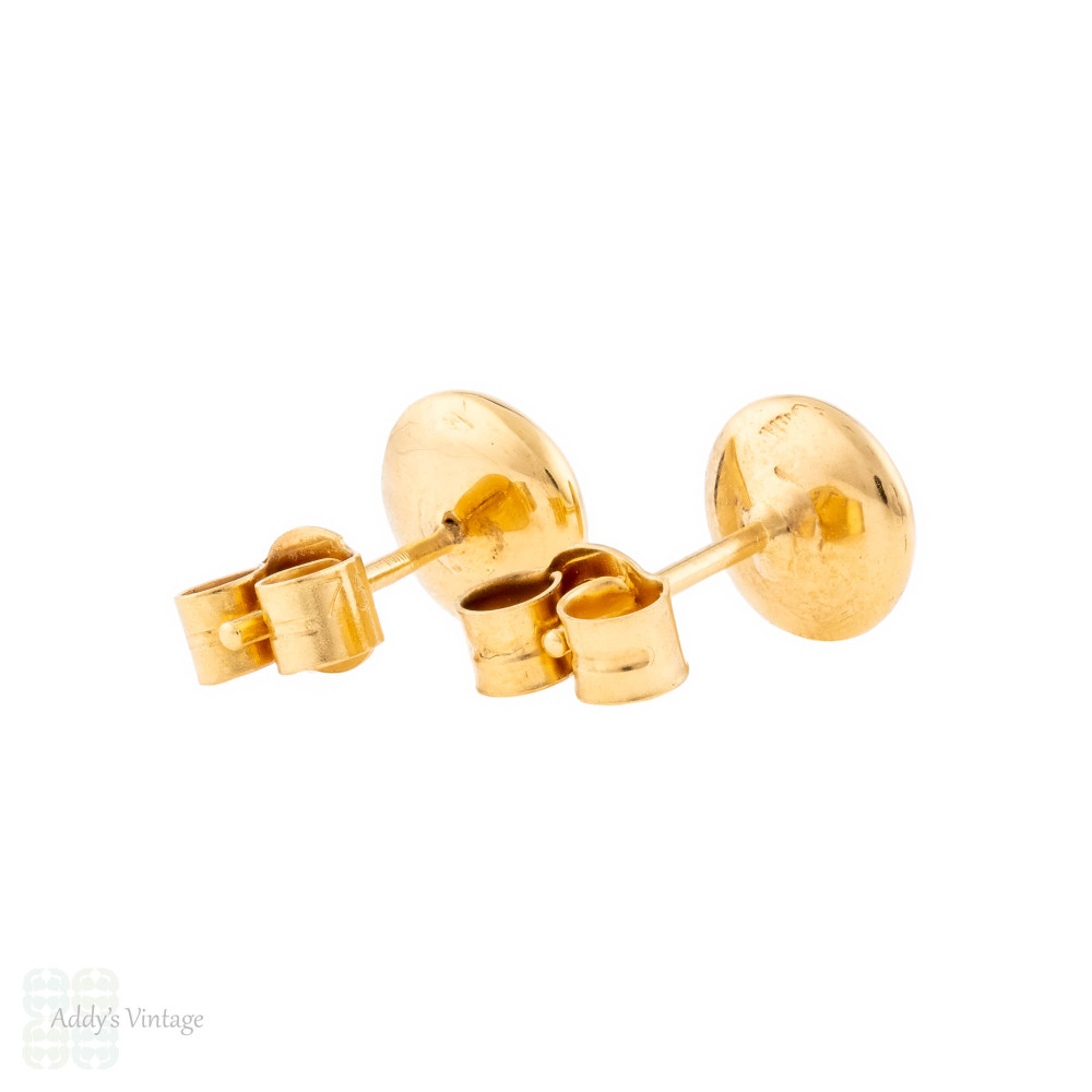 Antique Sapphire Flush Bezel Set 18ct Gold Stud Earrings.