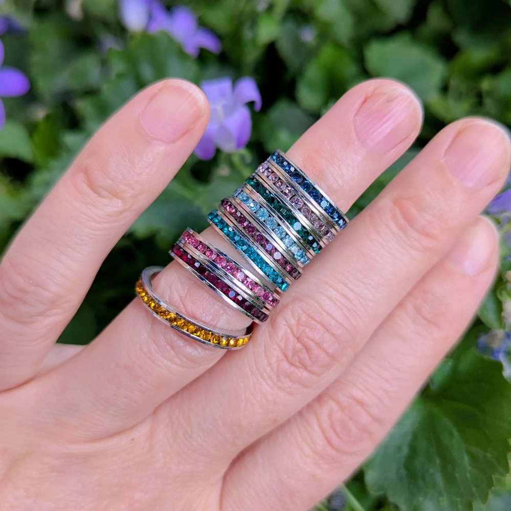 Vintage 1940s Sterling Silver Paste Birthstone Rings