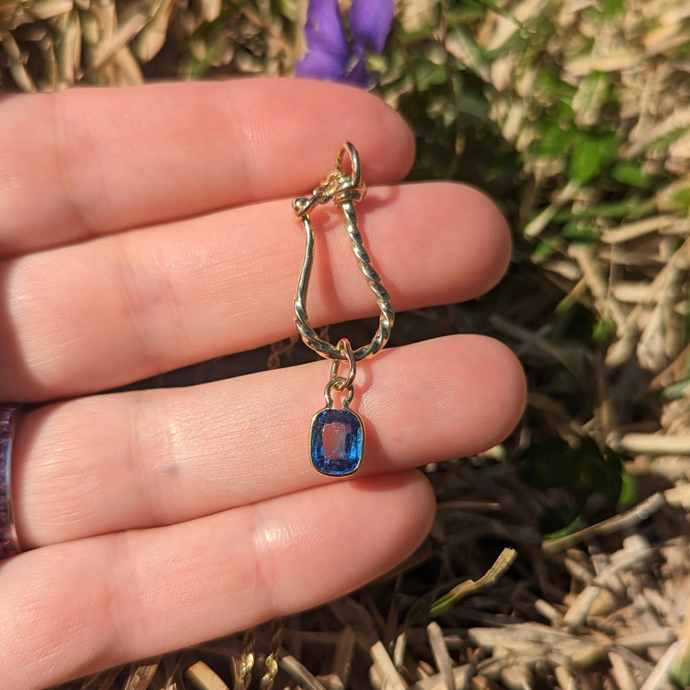 Antique Bezel Set Cushion Cut Sapphire Charm, 18ct Gold