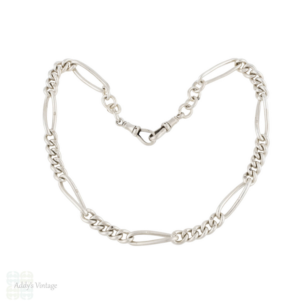 Chunky Antique Sterling Silver Fancy Trombone Chain Necklace, 40.5 cm / 16 inches.