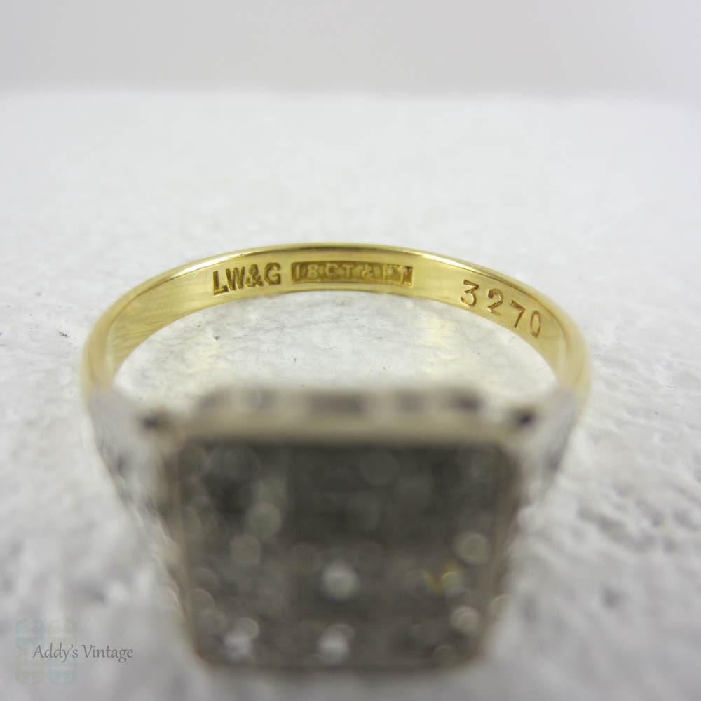 Bold Art Deco Diamond Ring, Square Shaped Vintage Engagement Ring. Cluster Ring with Milgrain Beading, Circa 1930s.