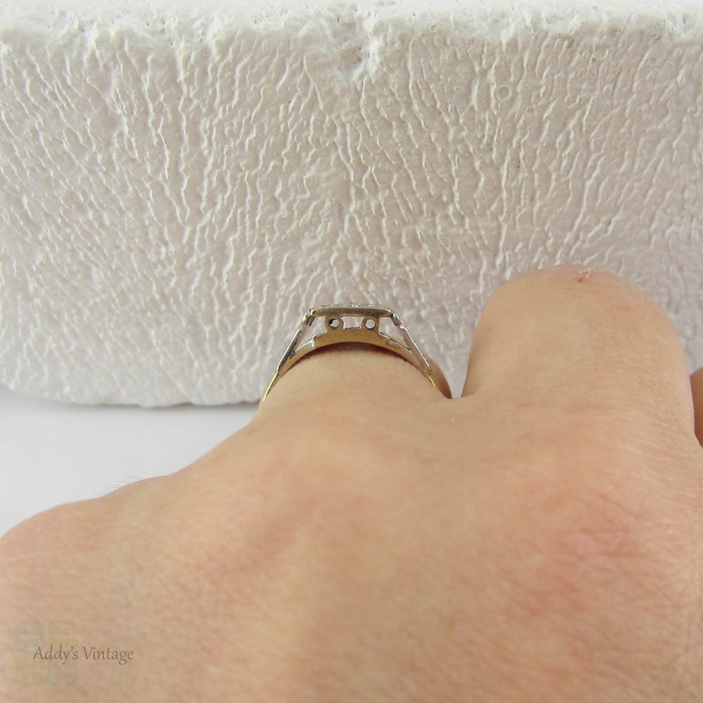 Bold Art Deco Diamond Ring, Square Shaped Vintage Engagement Ring. Cluster Ring with Milgrain Beading, Circa 1930s.