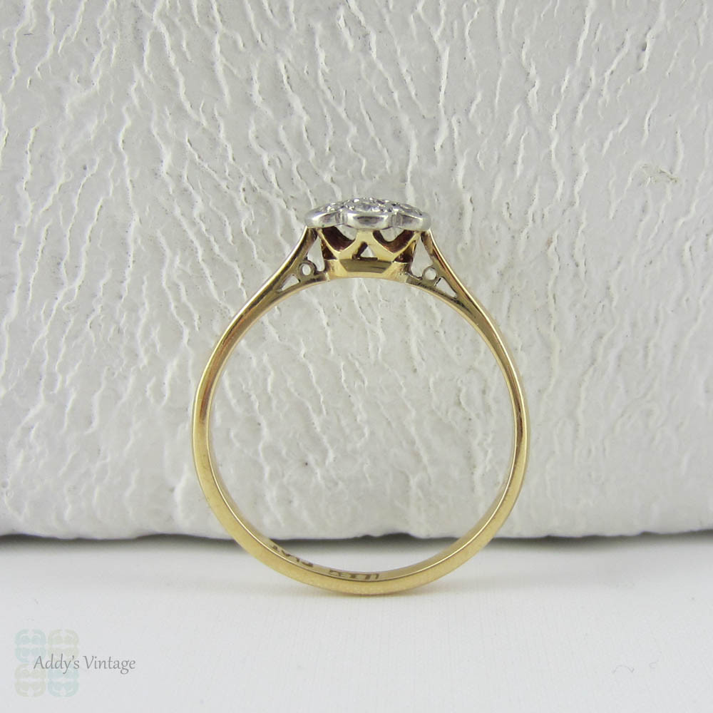 Antique Diamond Daisy Cluster Ring, Pretty Edwardian Engagement Ring in Yellow Gold and Platinum.