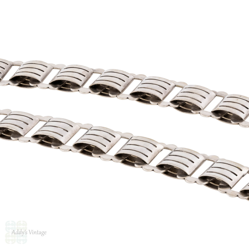 Antique Victorian Sterling Silver Book Chain with Extension & Oversized Bolt Clasps.