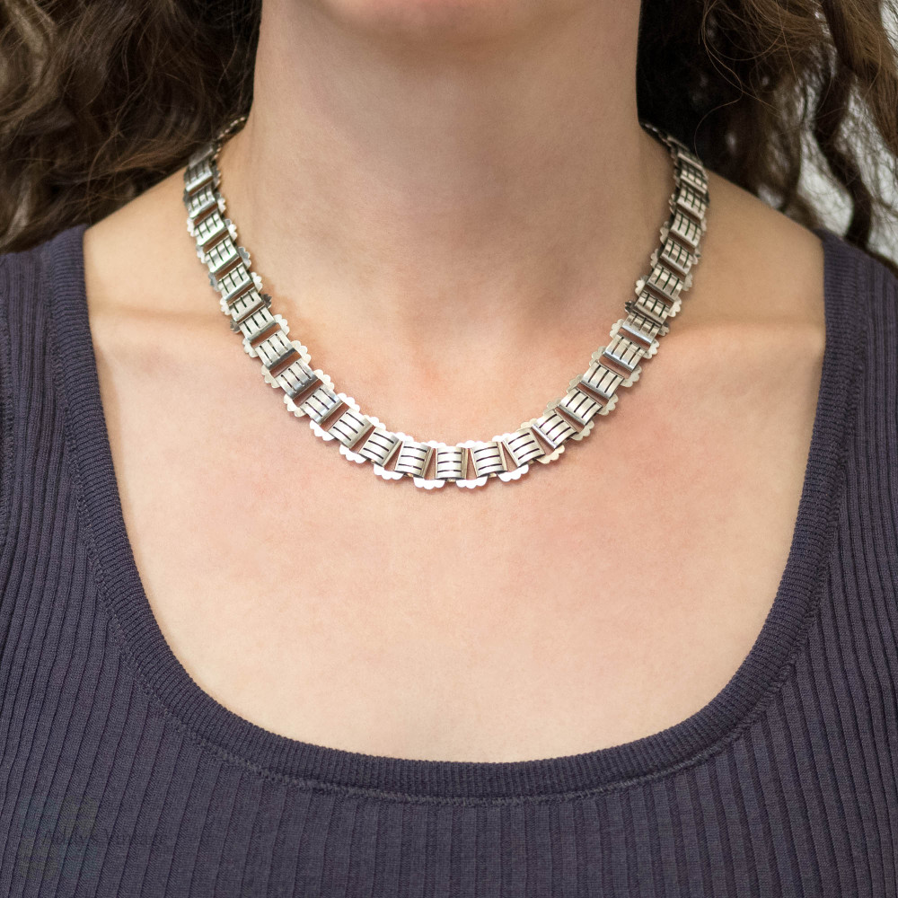 Antique Victorian Sterling Silver Book Chain with Extension & Oversized Bolt Clasps.