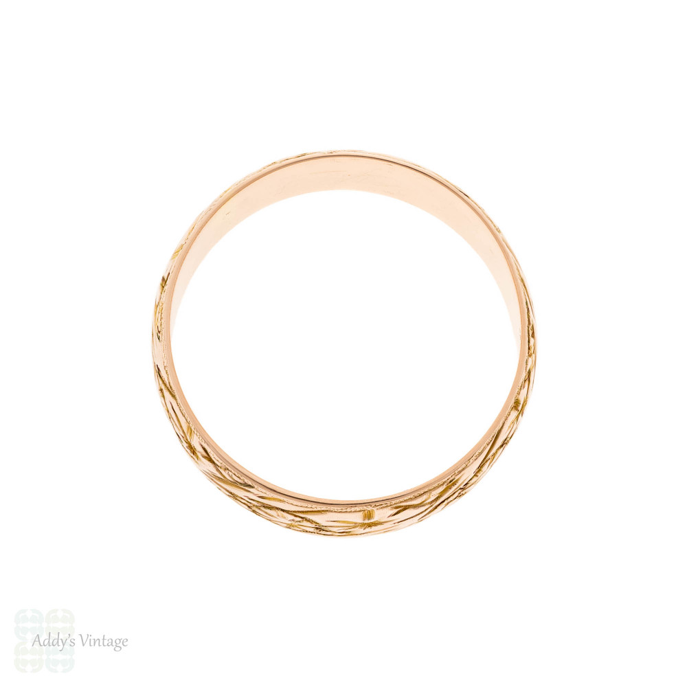 Antique Edwardian 9ct Rose Gold Wide Floral Band Ring, Size N.5 / 7.