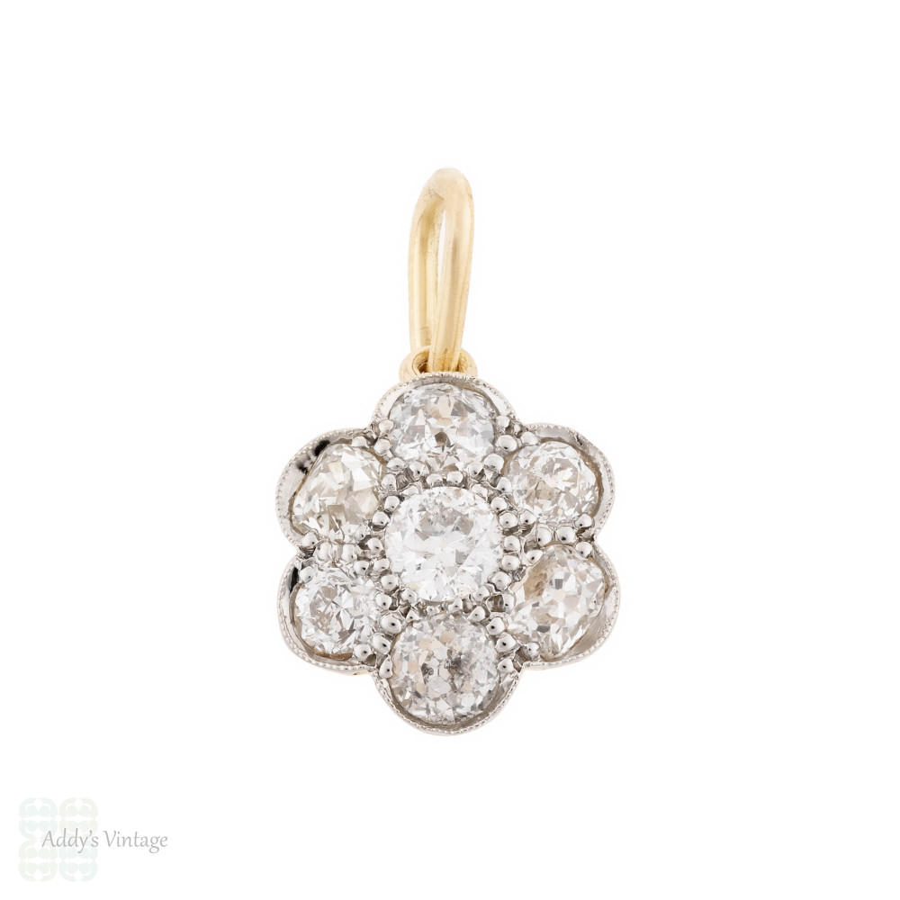 Antique Flower Old Cut Diamond Cluster Pendant, 0.80ctw, 18ct Gold. 