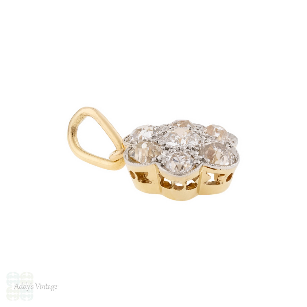 Antique Flower Old Cut Diamond Cluster Pendant, 0.80ctw, 18ct Gold. 
