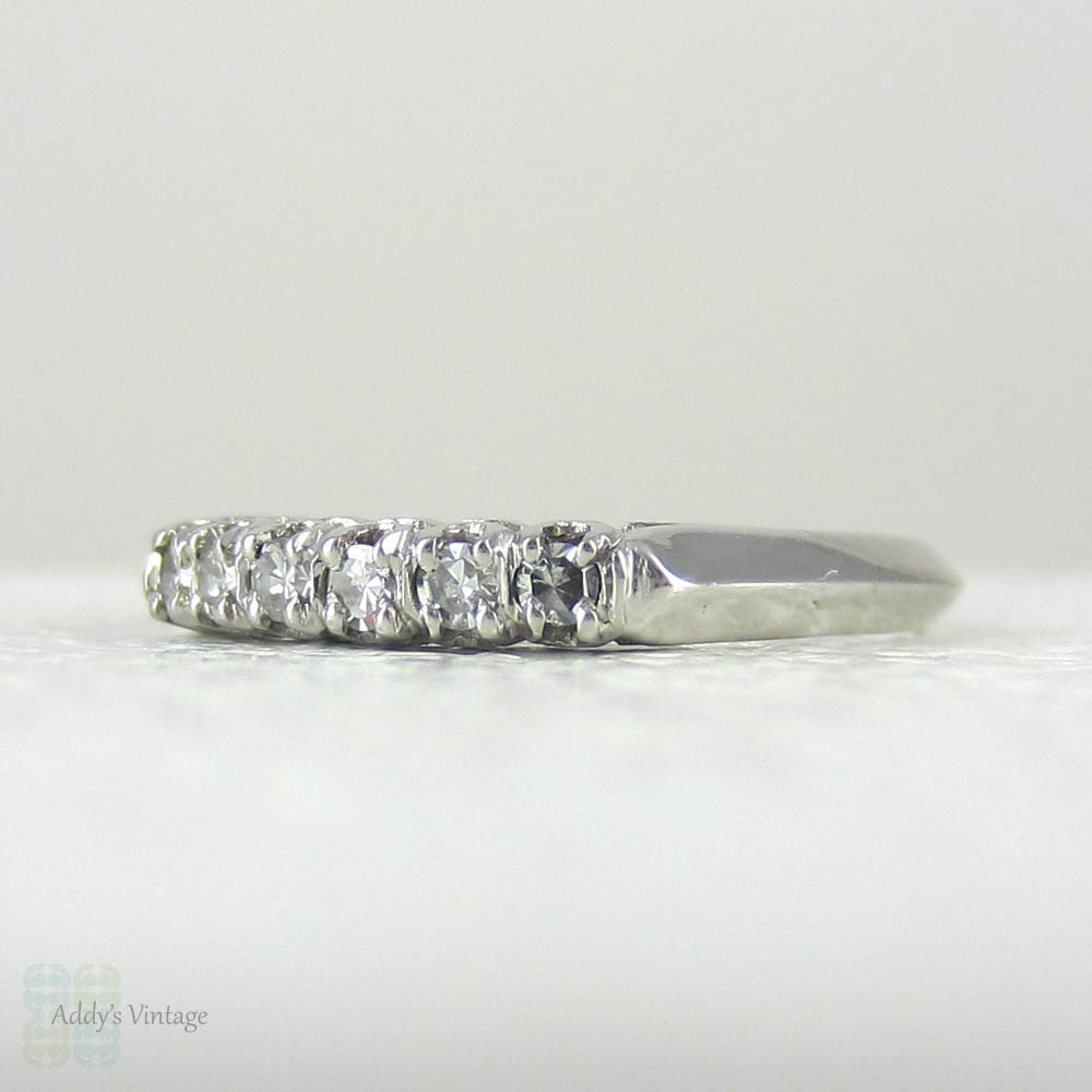 Art Deco 1930s Platinum & Diamond Half Hoop Wedding Ring. Six Stone Ring in U Shaped Prongs with Knife Edge Band. Part of Wedding Set.
