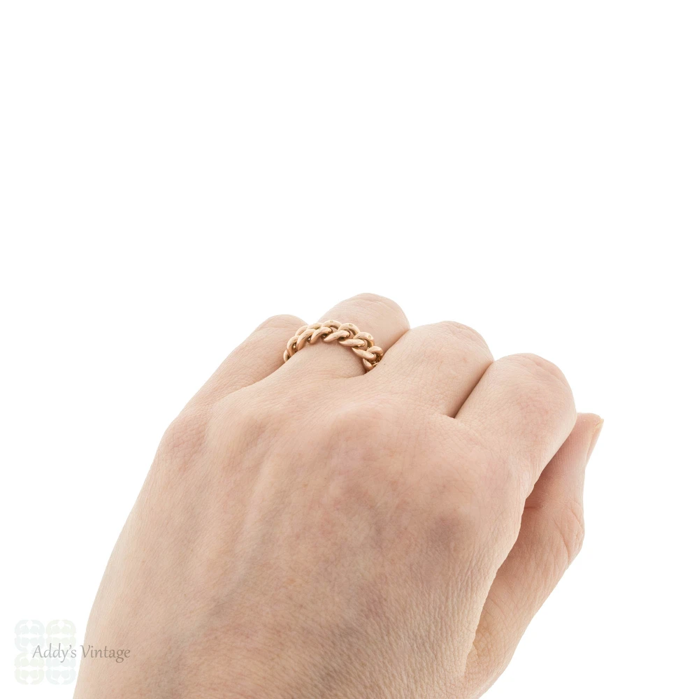 Antique 9ct Gold Curb Link Chain Ring, Size N / 6.75.