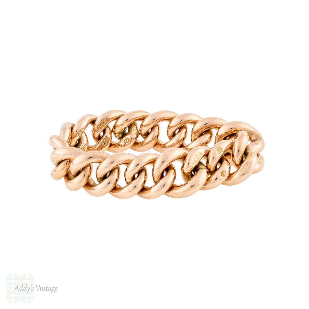 Antique 9ct Gold Curb Link Chain Ring, Size N / 6.75.