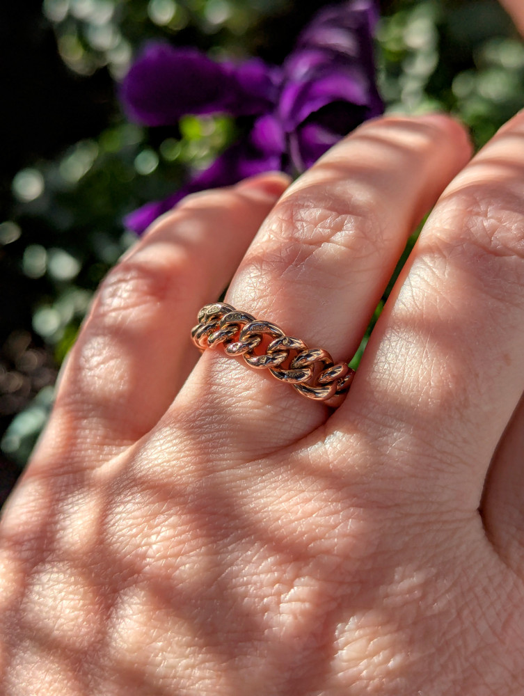 Antique 9ct Gold Curb Link Chain Ring, Size N / 6.75.