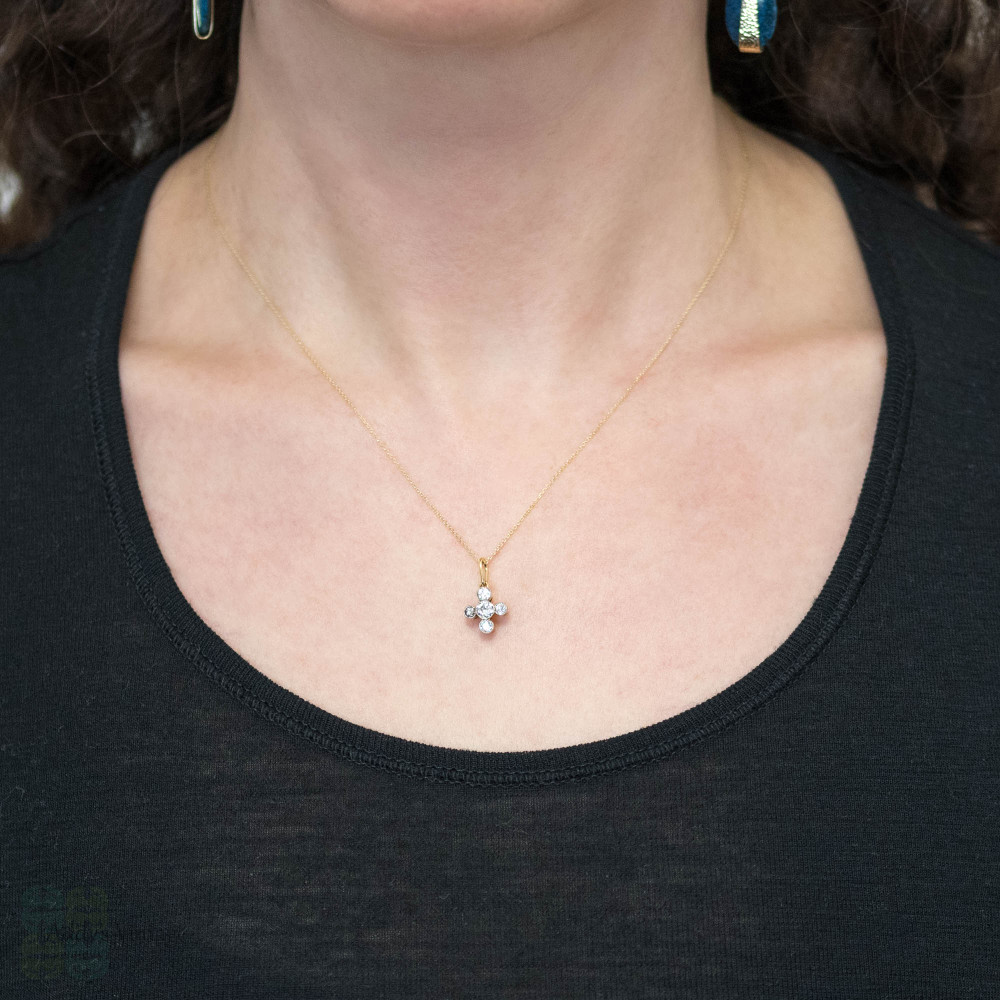 Bezel Set Five Stone Old European Cut Diamond Pendant, 9ct & Platinum.