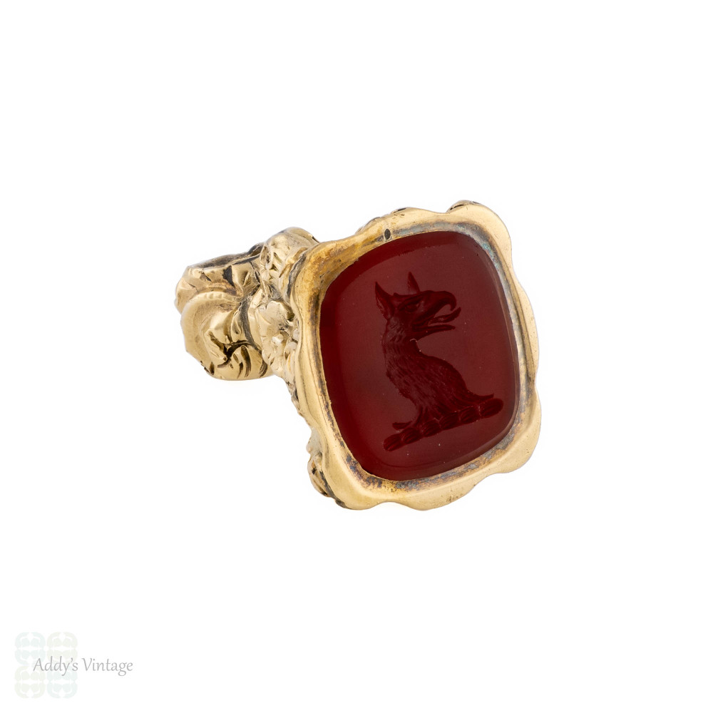 Antique 15ct Gold Carnelian Dragon Engraved Intaglio Fob.