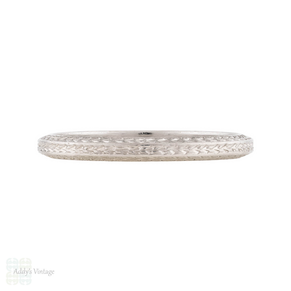 Platinum Art Deco Slender Wheat Engraved Wedding Ring, Size K / 5.5.