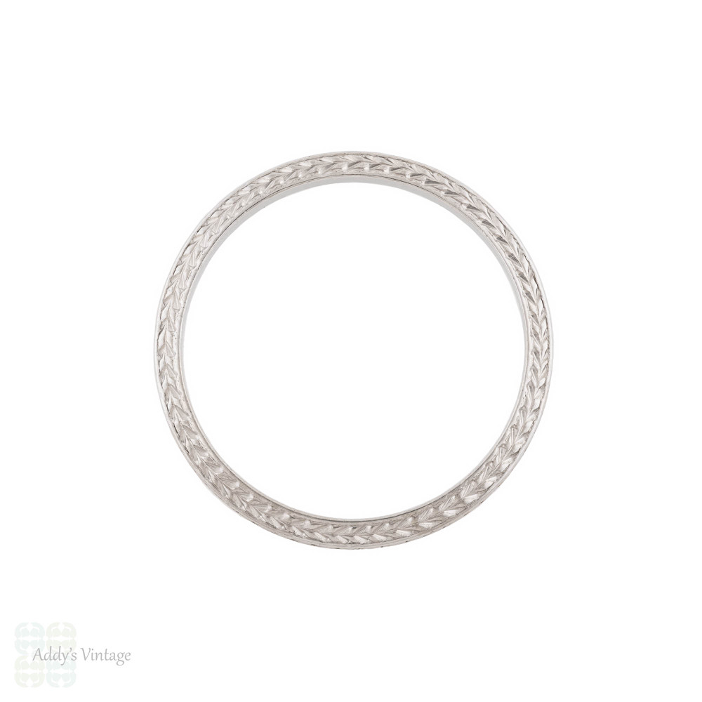 Platinum Art Deco Slender Wheat Engraved Wedding Ring, Size K / 5.5.