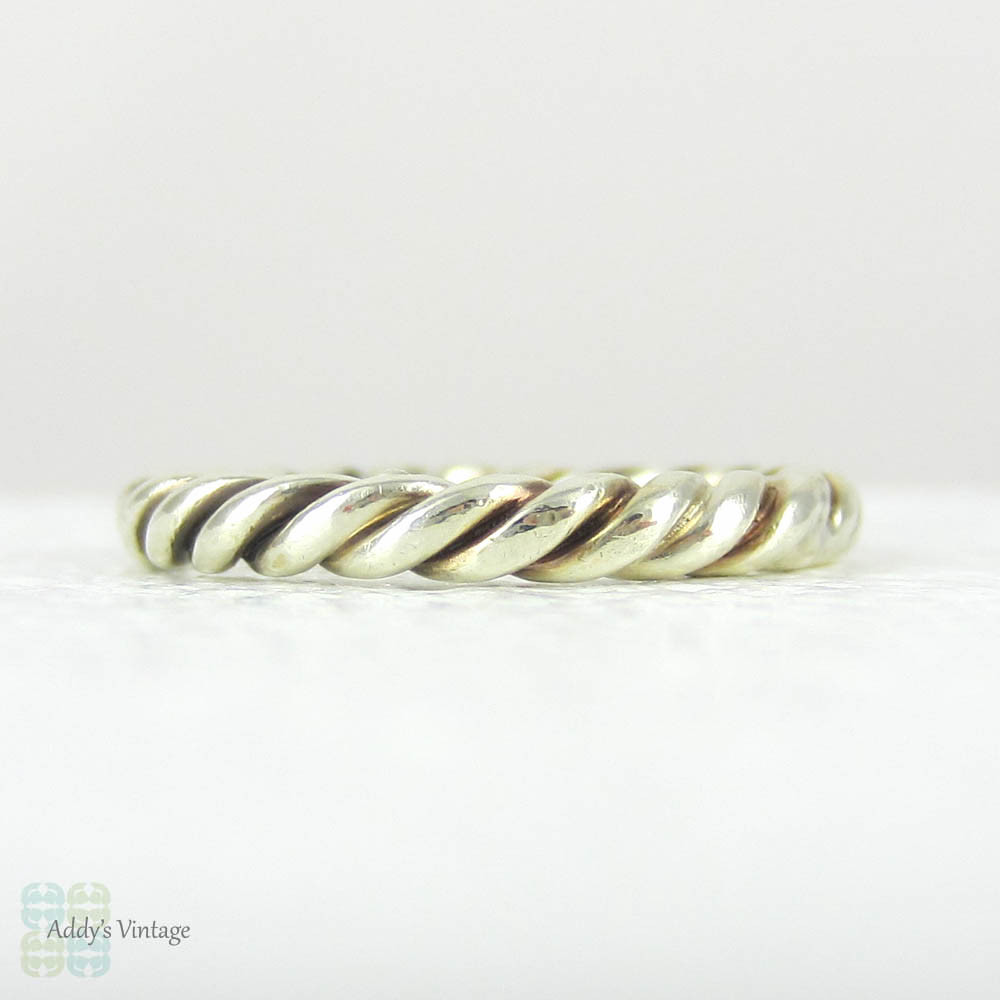 Vintage Twisted Rope Wedding Ring, 9 Carat White Gold Narrow Court