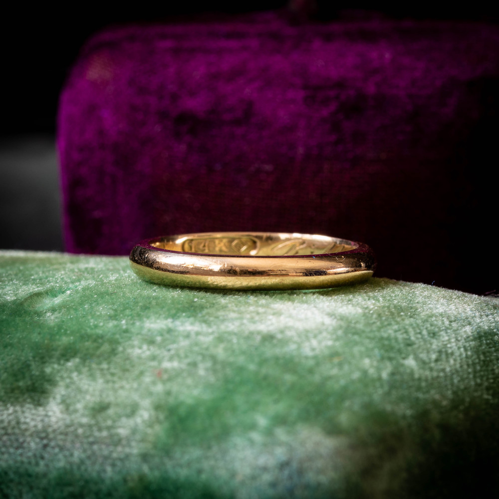 Classic Antique 14k Yellow Gold Wedding Ring, 1918 Inscription, Size N.5 / 7.