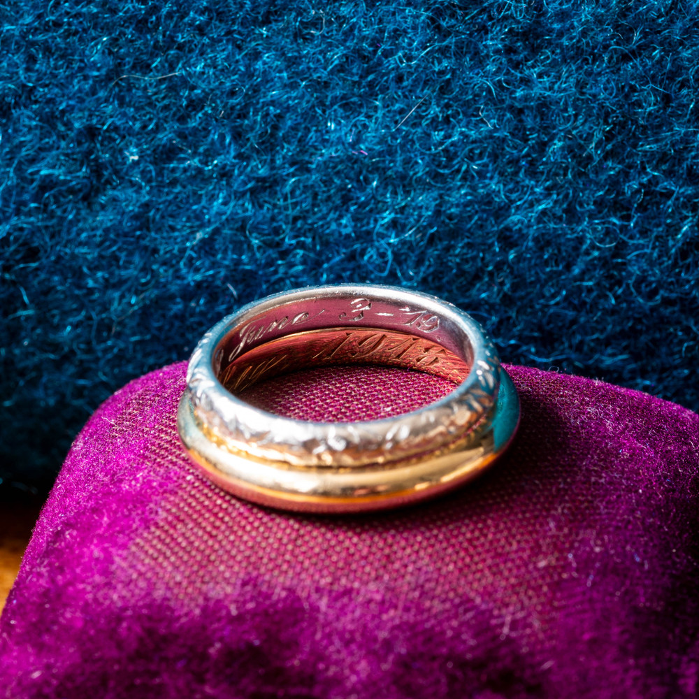 Classic Antique 14k Yellow Gold Wedding Ring, 1918 Inscription, Size N.5 / 7.