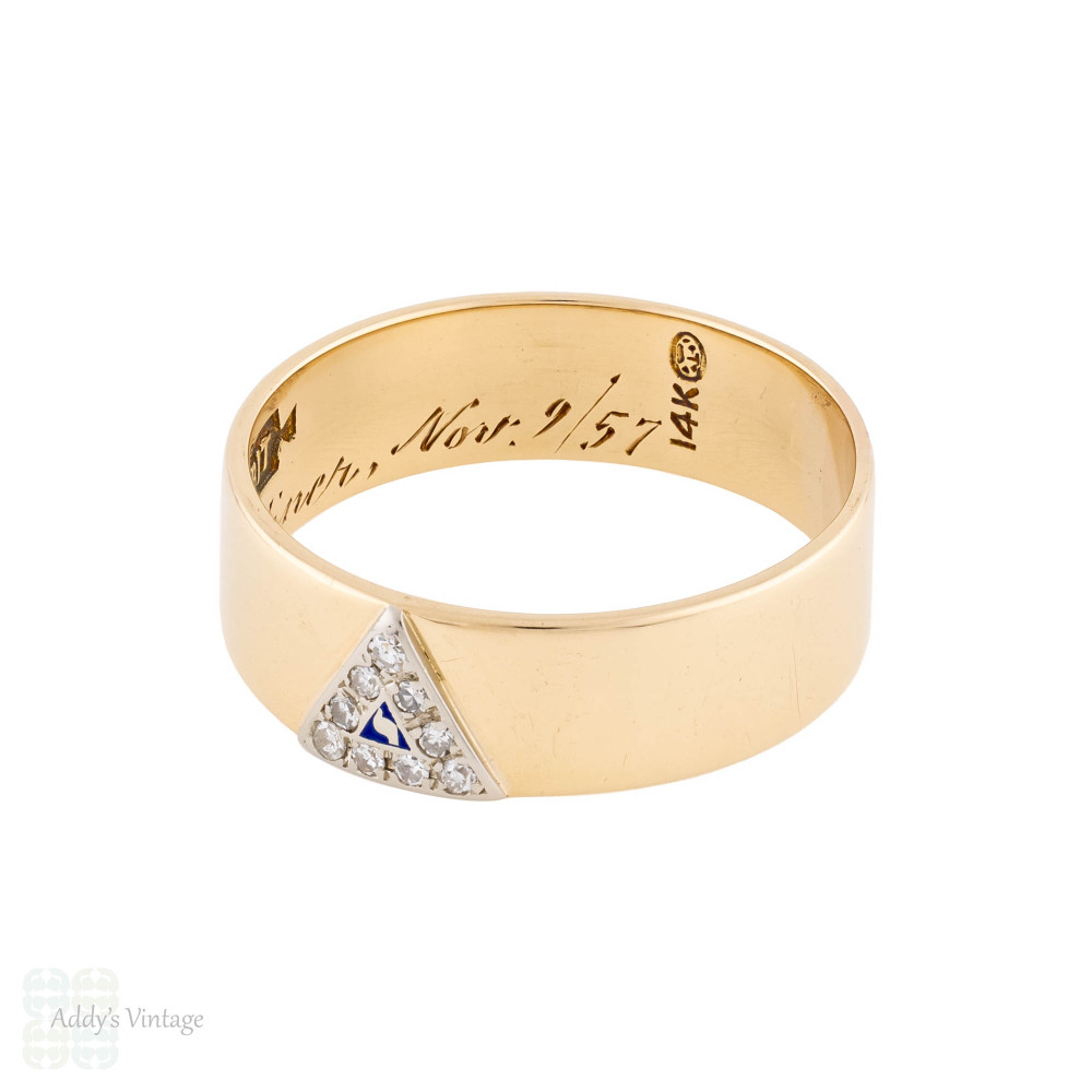 Vintage 14th Degree Scottish Rite Masonic Freemasons Band, 14k with Diamonds.