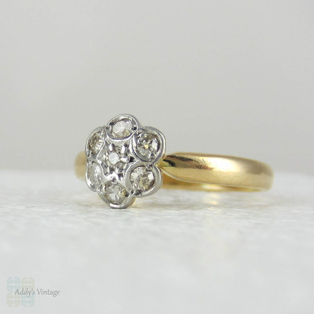 Antique Diamond Daisy Cluster Ring, Pretty Floral Edwardian Engagement