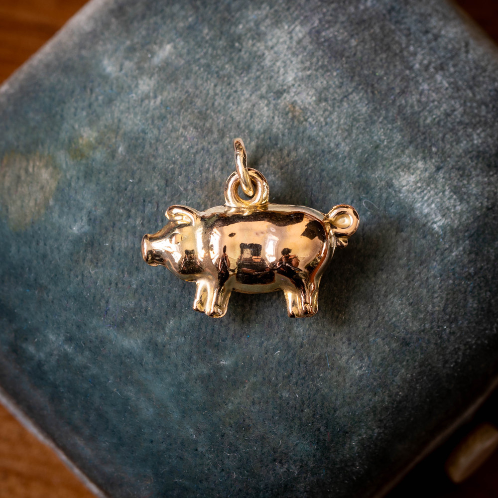 Antique 9ct Victorian Lucky Pig Charm Pendant.