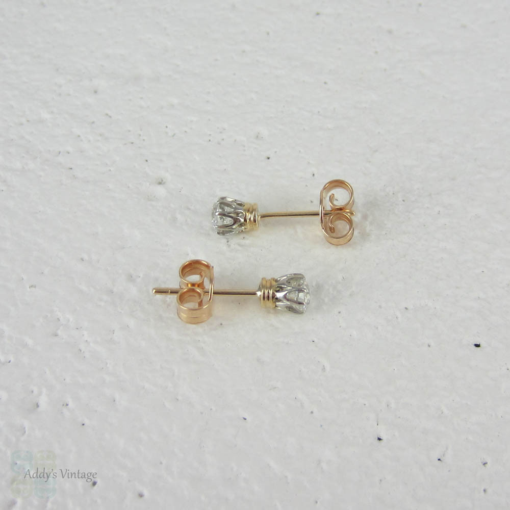 Antique Diamond Stud Earrings, Old European Cut Diamonds in Classic Crown Style Setting in 18 Carat Rose Gold & Platinum.