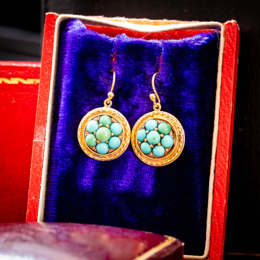 Antique Victorian Turquoise Pave Set 9ct Earrings.