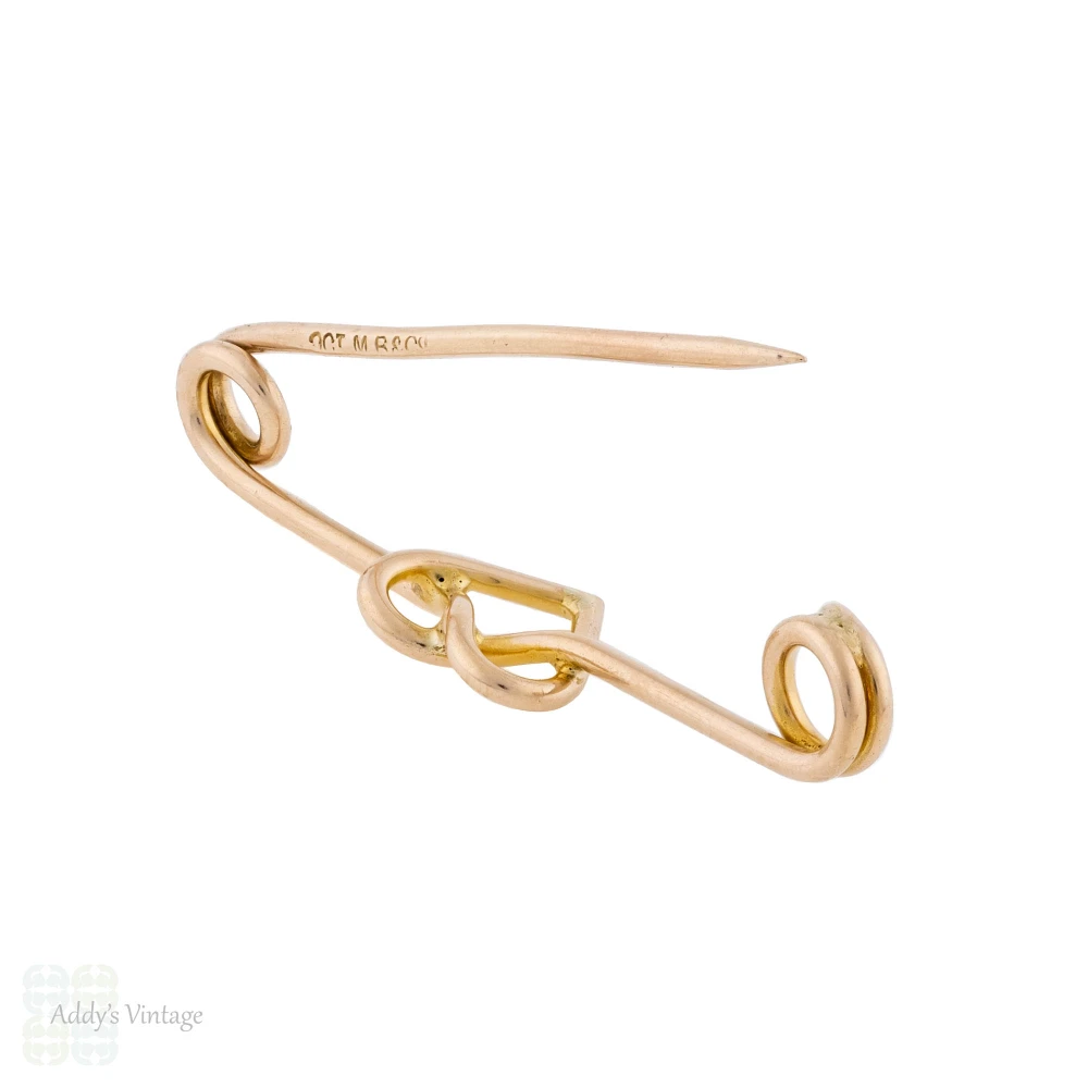 Antique Murrle Bennett 9ct Gold Heart Safety Pin Brooch.