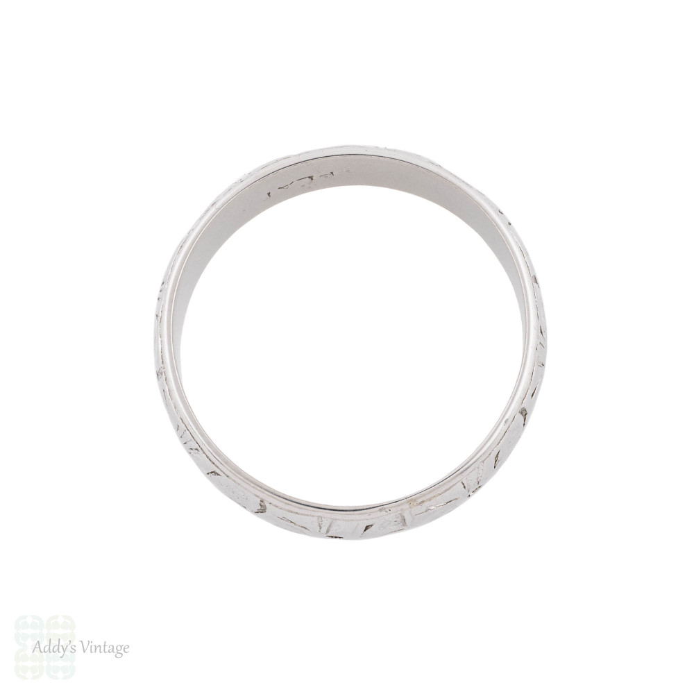 Heavy Vintage Orange Blossom Engraved Platinum Wedding Ring, Size L.5 / 6.5.