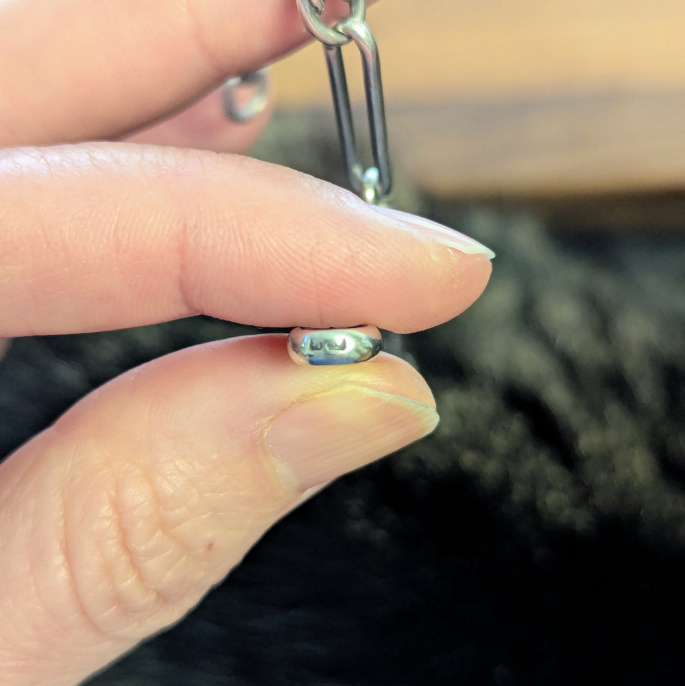 Antique Sterling Silver Trombone Link Bracelet, 19.2 cm / 7.55 inches.