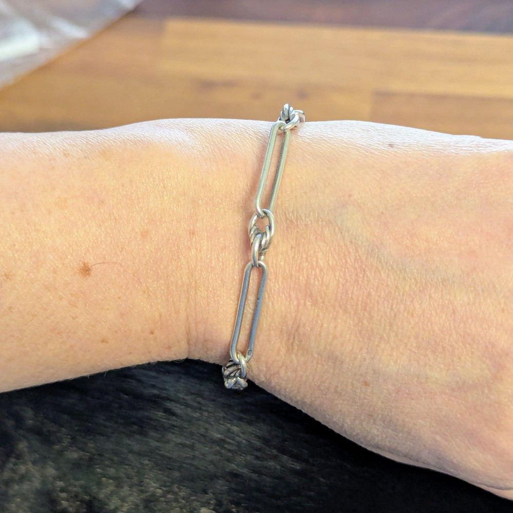 Antique Sterling Silver Trombone Link Bracelet, 19.2 cm / 7.55 inches.