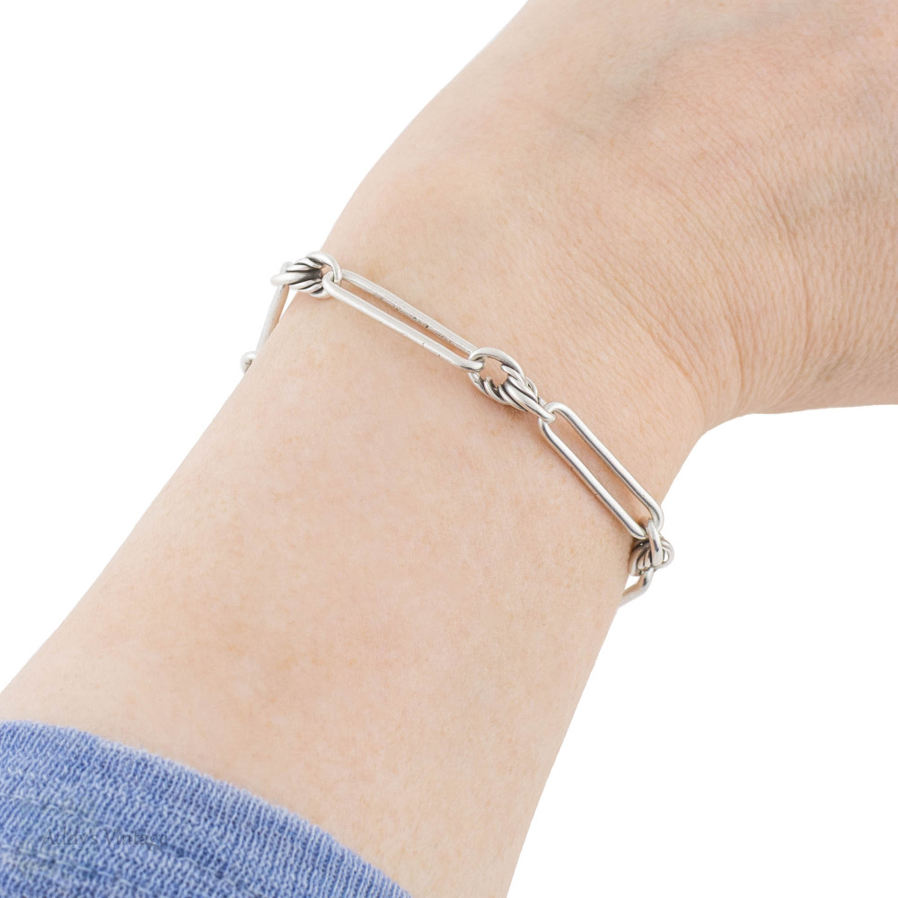 Antique Sterling Silver Trombone Link Bracelet, 19.2 cm / 7.55
