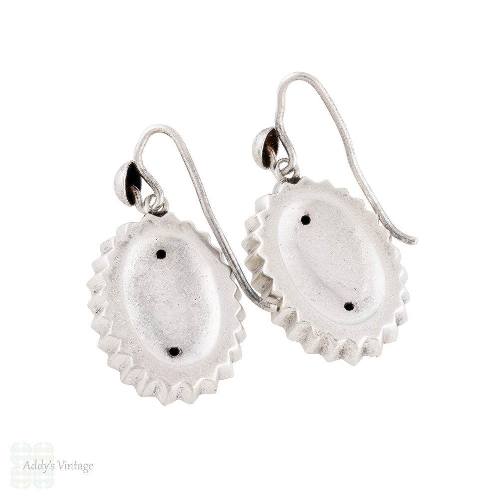 Floral Antique Victorian Sterling Silver & 9ct Gold Aesthetic Earrings.