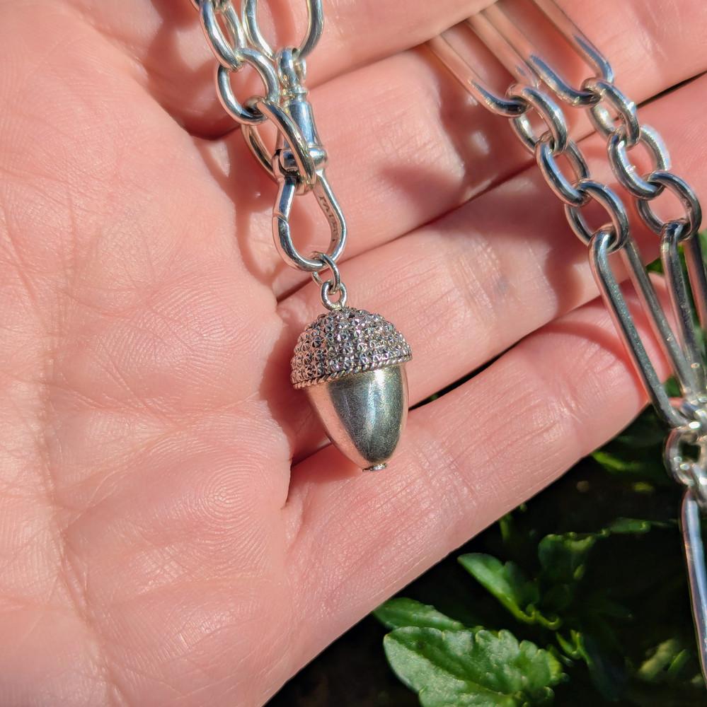 Antique Large Sterling Silver Acorn Pendant.