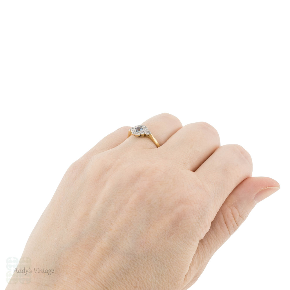 Art Deco Sapphire & Diamond Cluster Ring, 18ct & Platinum.