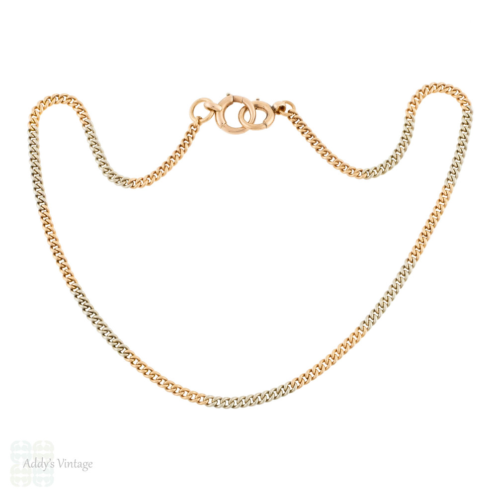 Antique Two Tone 9ct Gold Curb Link Chain, 36 cm.