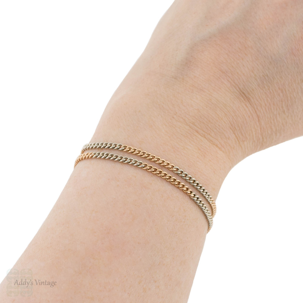 Antique Two Tone 9ct Gold Curb Link Chain, 36 cm.