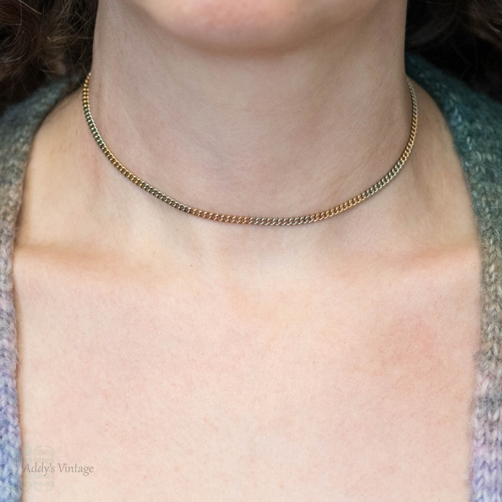 Antique Two Tone 9ct Gold Curb Link Chain, 36 cm.