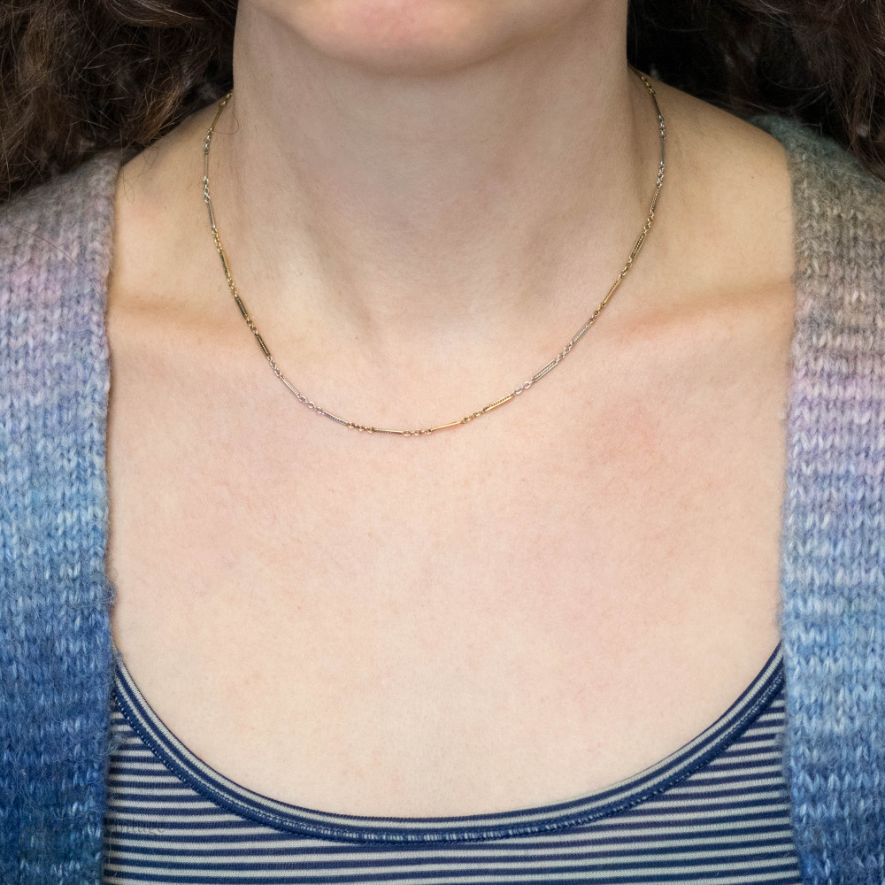 Antique 9ct Yellow & White Gold Fancy Link Chain, 44cm.